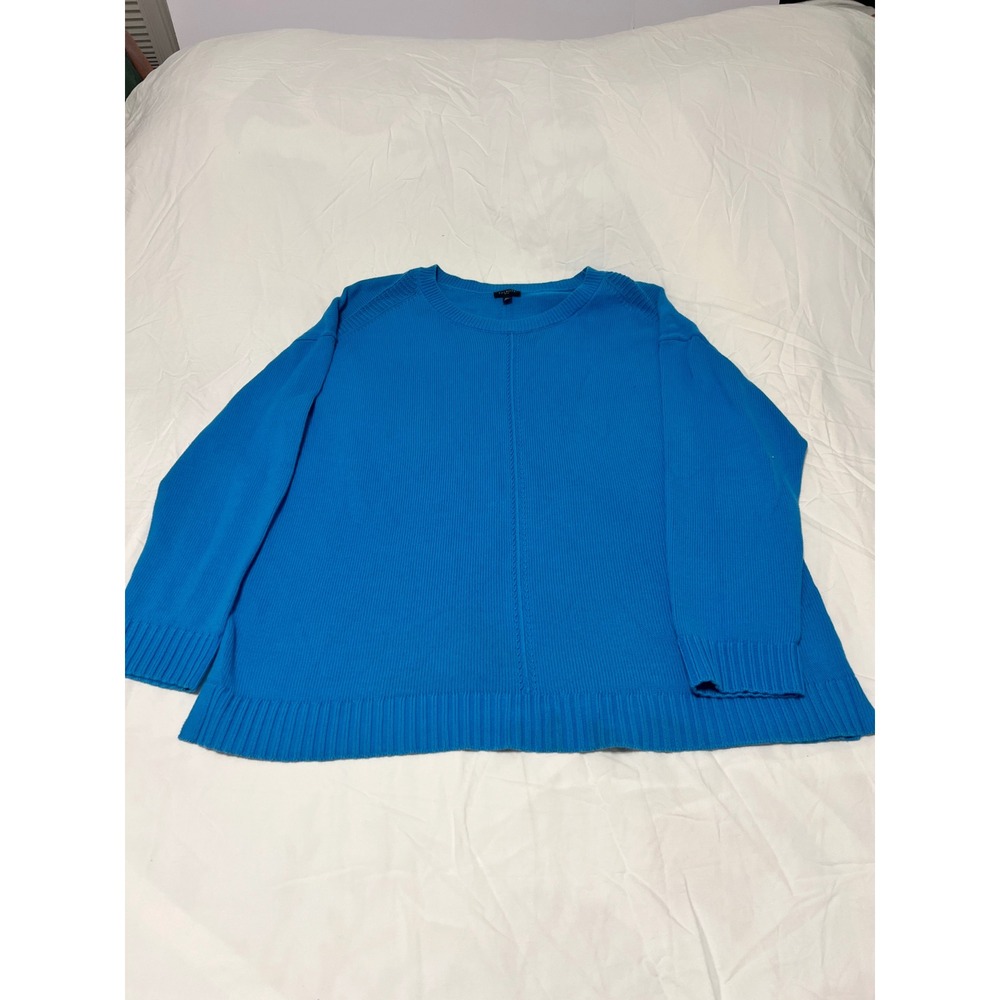 Talbots Petite Blue Cotton Ribbed Crewneck Sweater XL P Center Seam Pullover